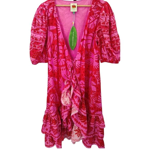 Farm Rio Jungle Scarf Wrap Midi Dress Red Size XL New With Tags - Picture 5 of 11